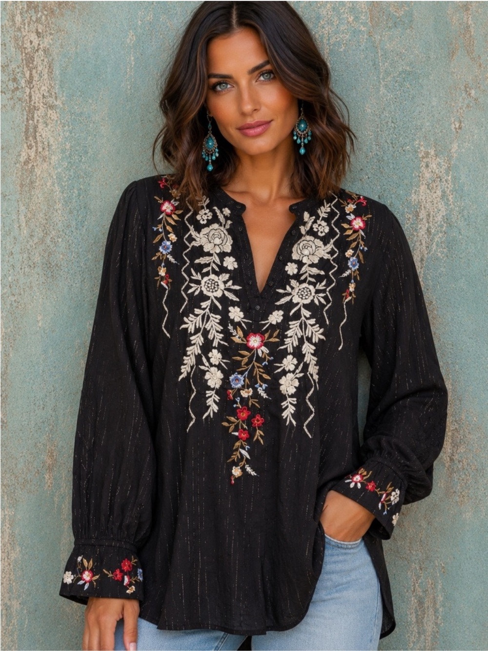 Johnny Was | Roma Victorian Prairie Floral Embroidered Blouse